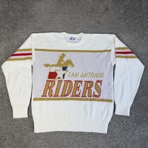 VTG San Antonio Riders Cliff Engle Sweater Mens L White WLAF Football USA RARE